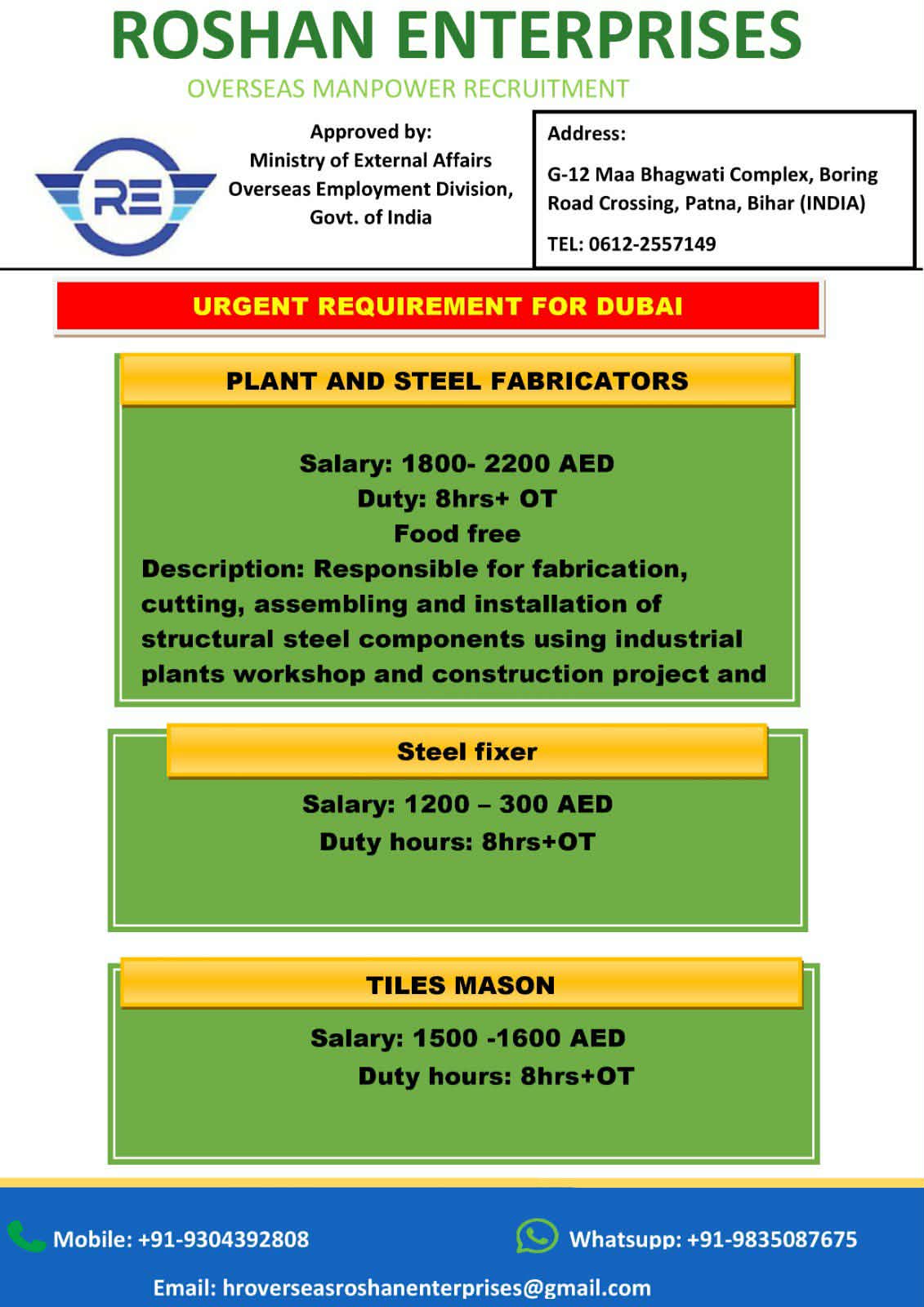 Urgent Requirement For Dubai
