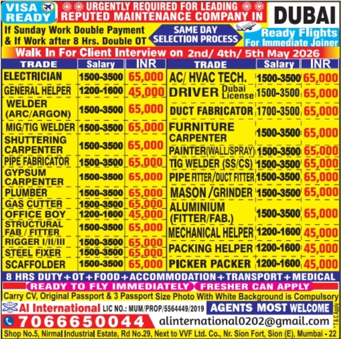 Urgent Requirement For Dubai