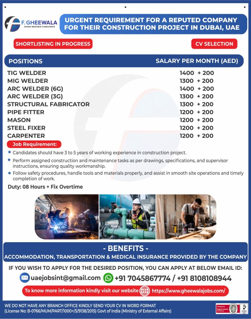 Urgent Requirement For Dubai