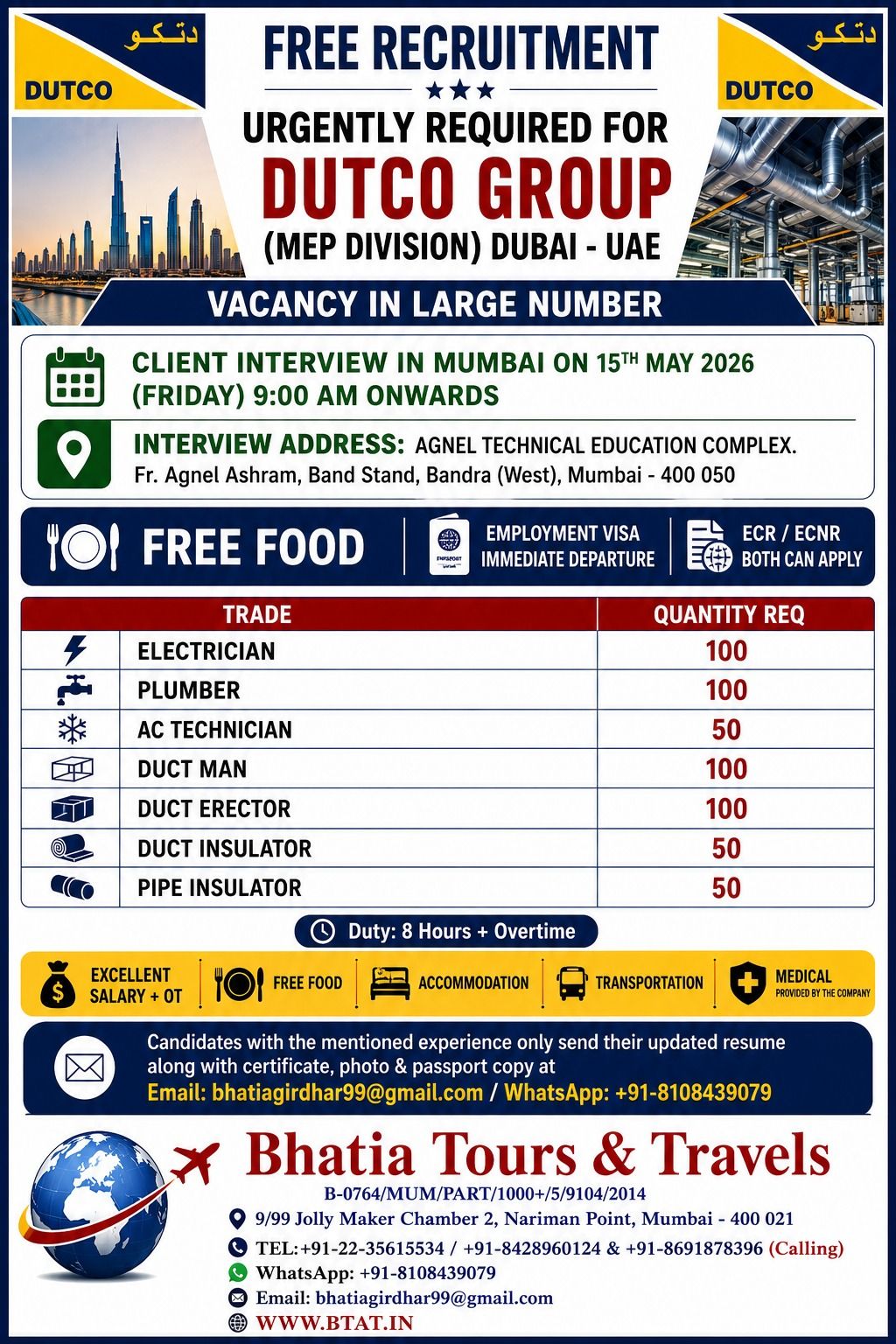 Urgent Requirement For Dubai