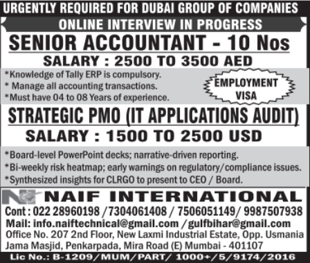 Urgent Requirement For Dubai