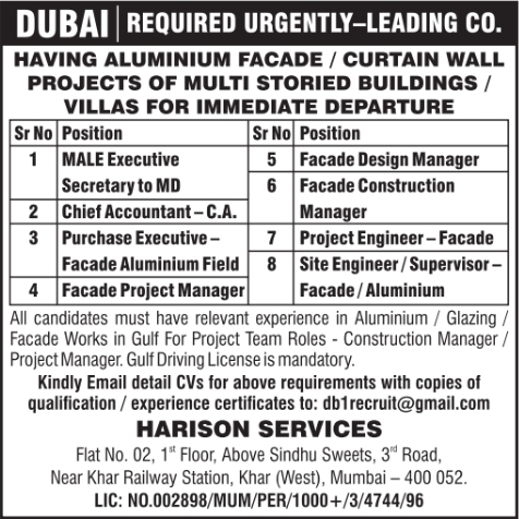 Urgent Requirement For Dubai