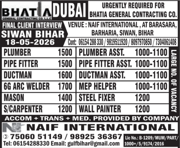 Urgent Requirement For Dubai