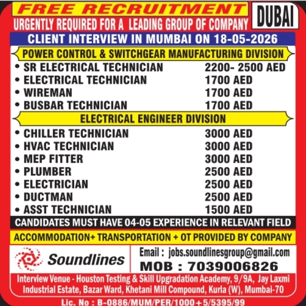Urgent Requirement For Dubai