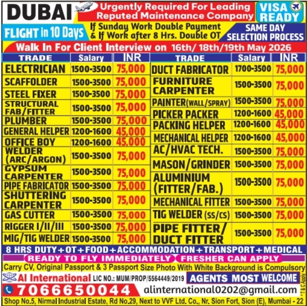 Urgent Requirement For Dubai