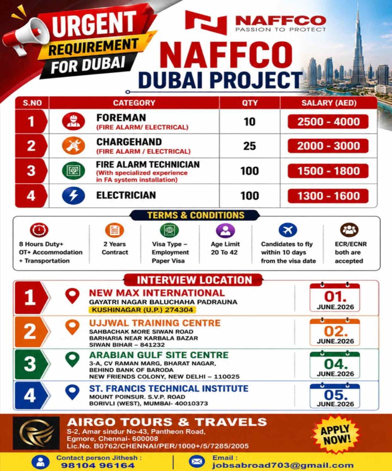 Urgent Requirement For Dubai