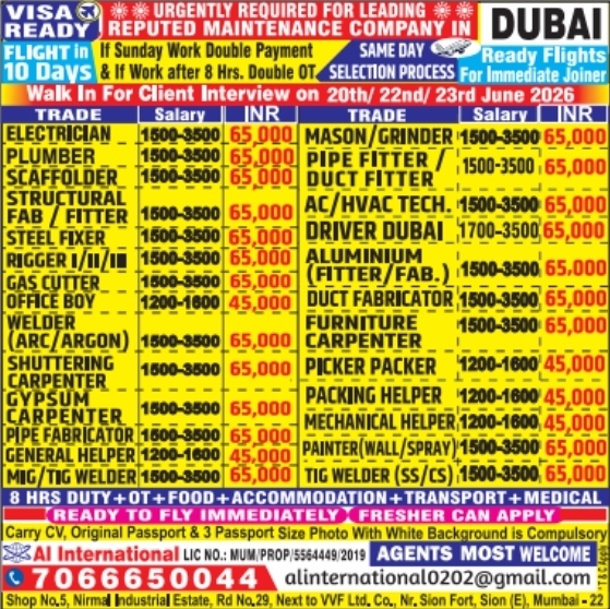 Urgent Requirement For Dubai