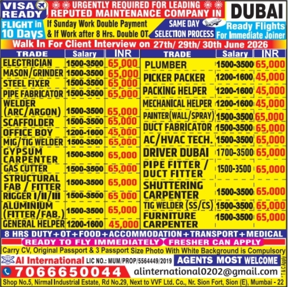 Urgent Requirement for Dubai