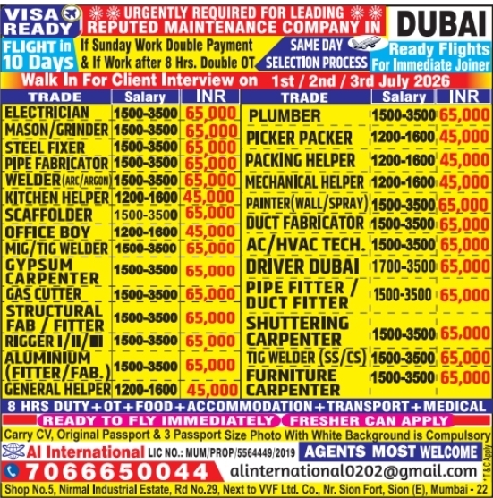 Urgent Requirement for Dubai