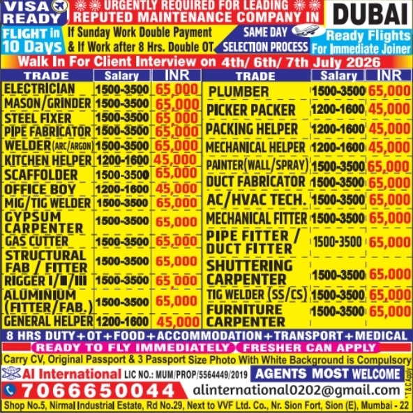 Urgent Requirement For Dubai