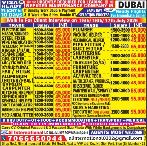Urgent Requirement For Dubai