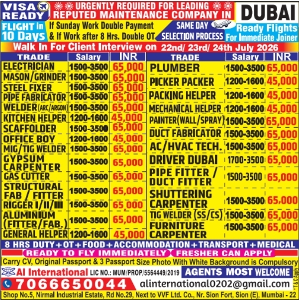 Urgent Requirement for Dubai
