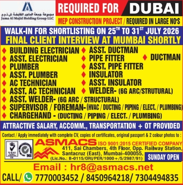 Urgent Requirement For Dubai