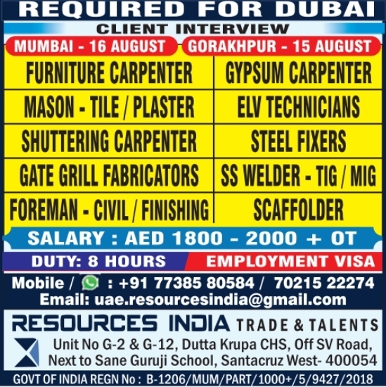 Urgent Requirement for Dubai