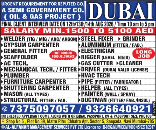 Urgent Requirement for Dubai