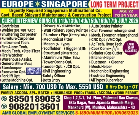 Urgent Requirement for Europe and Singapore