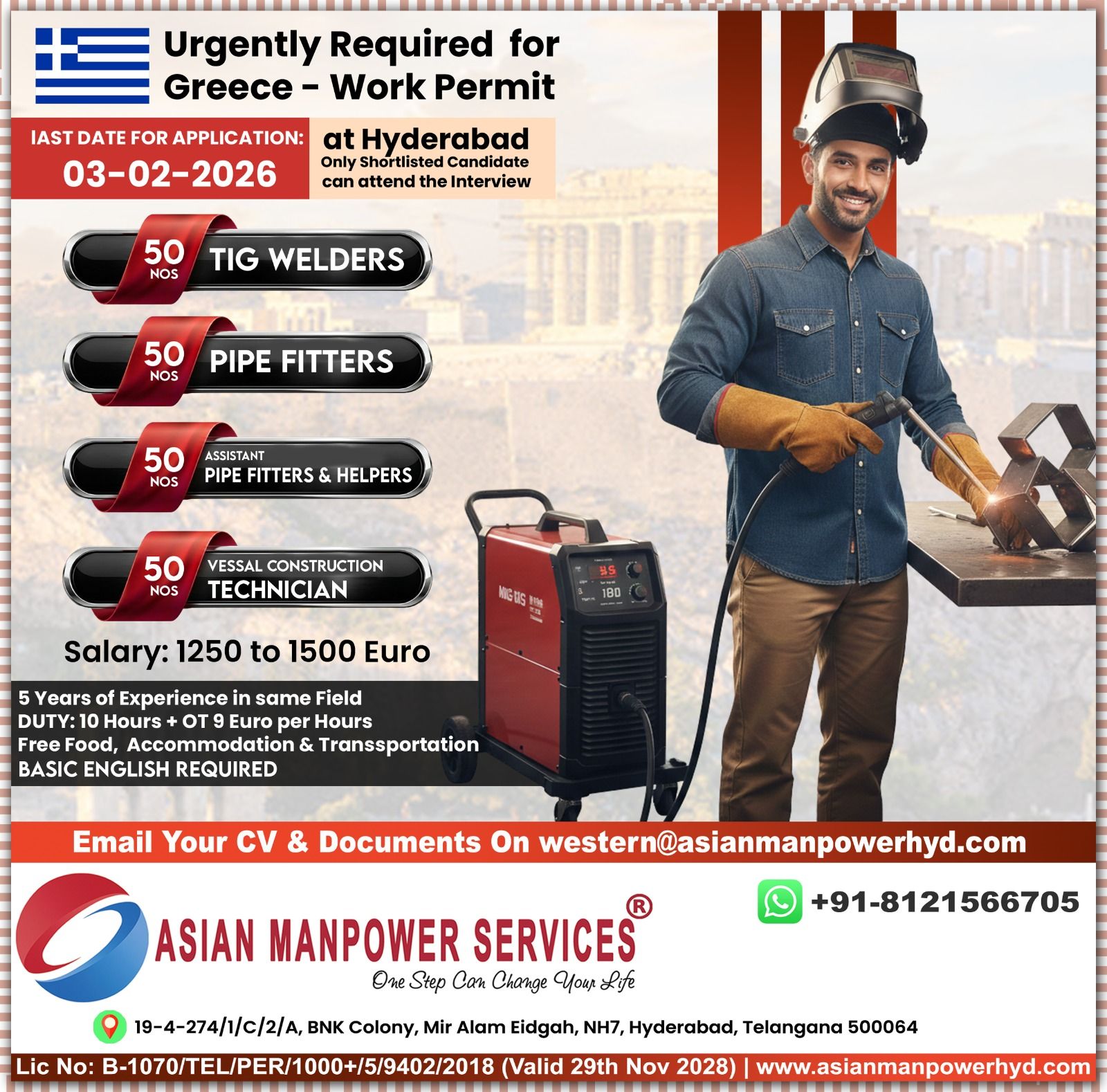 Urgent Requirement For Greece