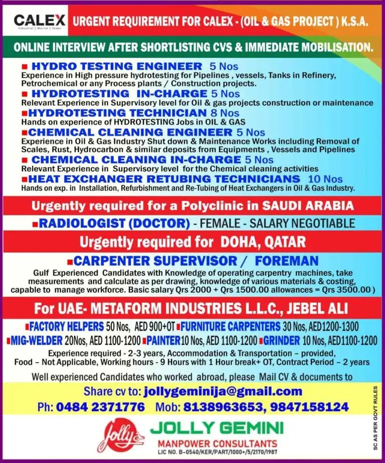 Urgent Requirement For Gulf