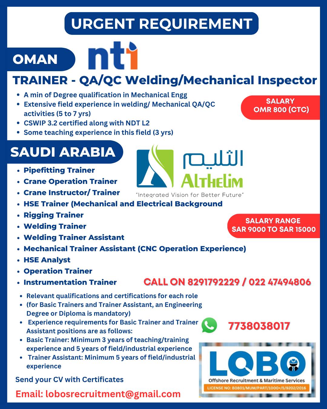 Urgent Requirement For Gulf