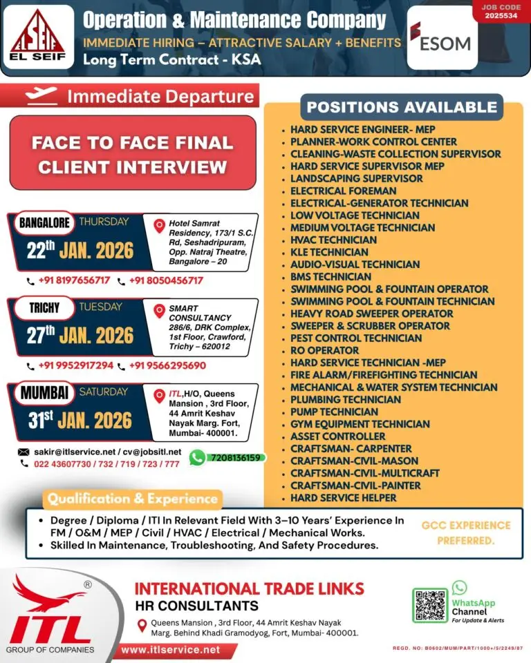 Urgent Requirement For KSA