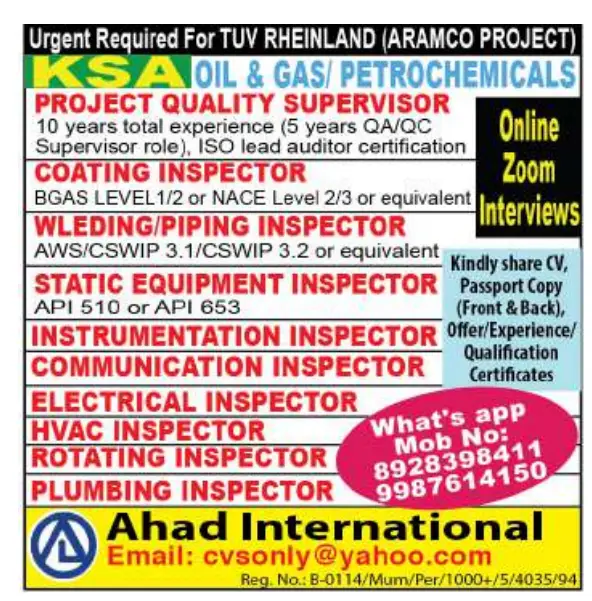 Urgent Requirement For KSA