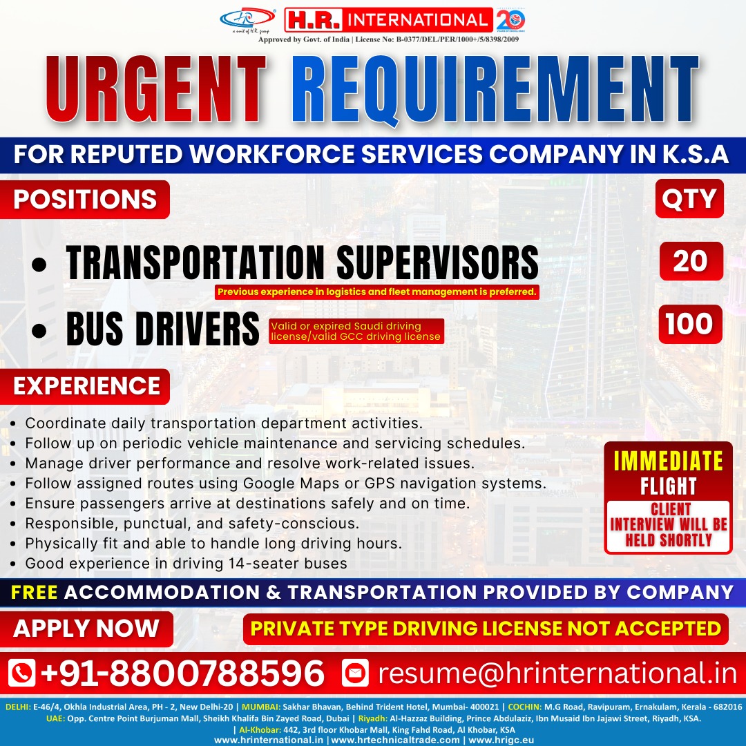 Urgent Requirement For KSA