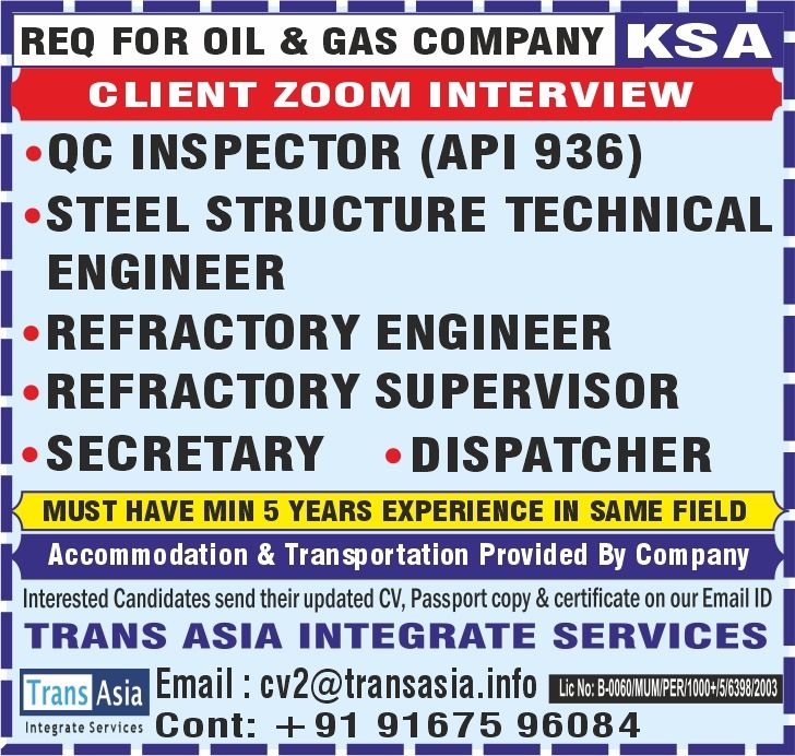 Urgent Requirement For KSA
