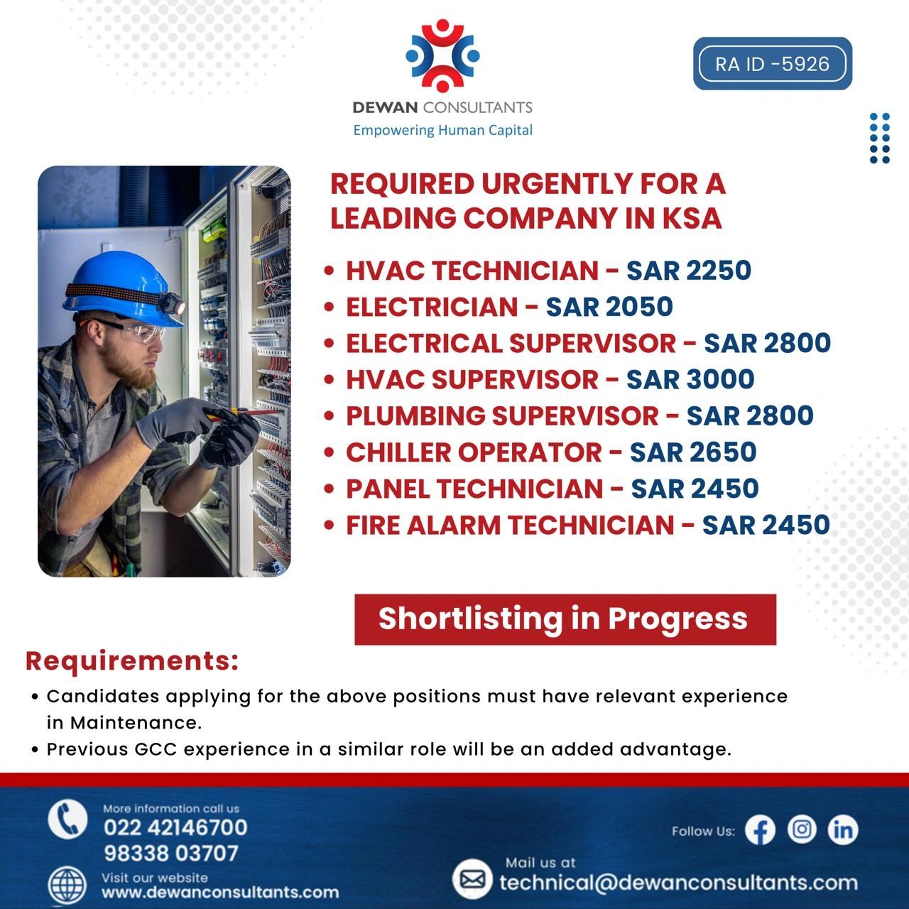 Urgent Requirement For KSA