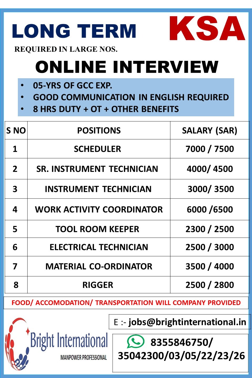 Urgent Requirement For KSA