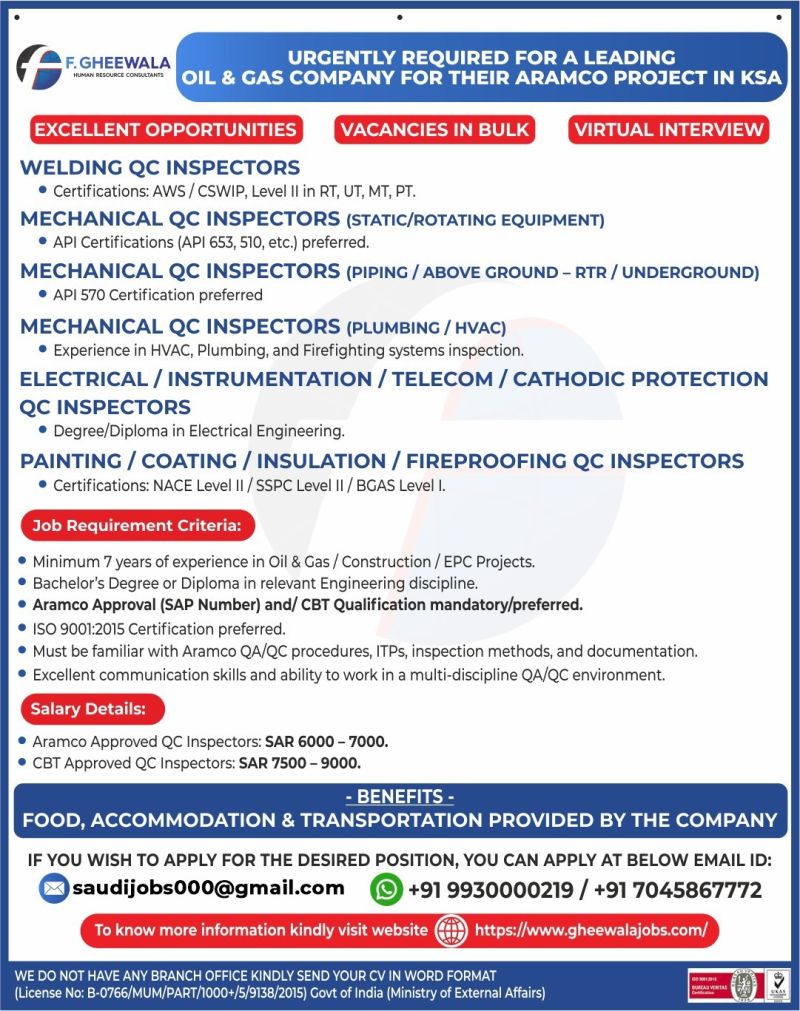 Urgent Requirement For KSA