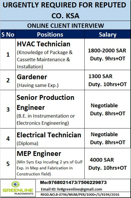 Urgent Requirement For KSA