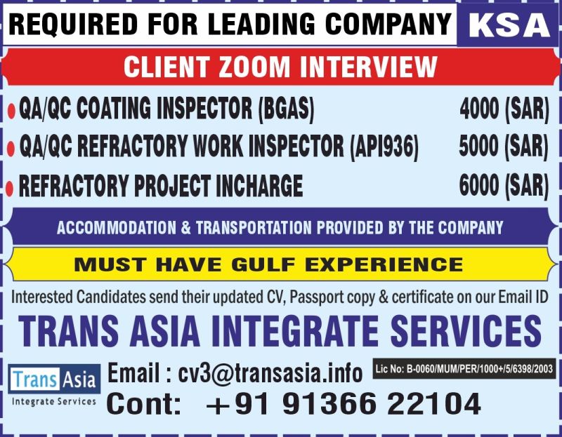 Urgent Requirement For KSA