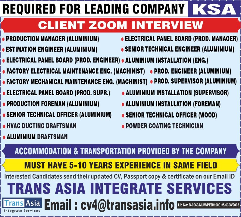 Urgent Requirement For KSA