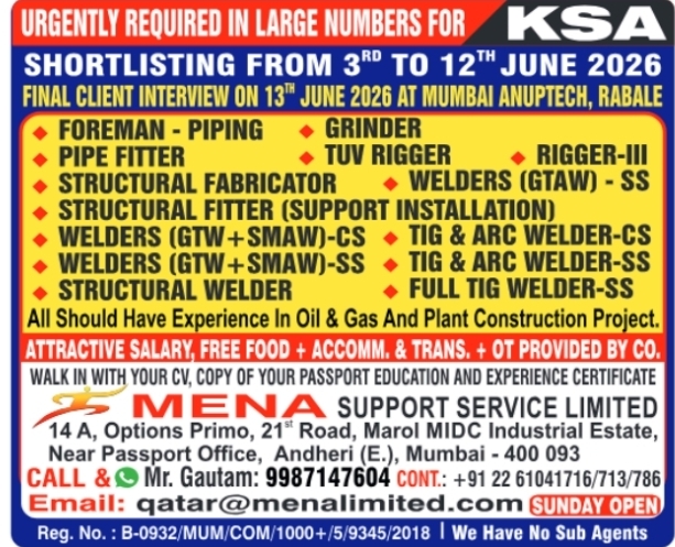 Urgent Requirement For KSA