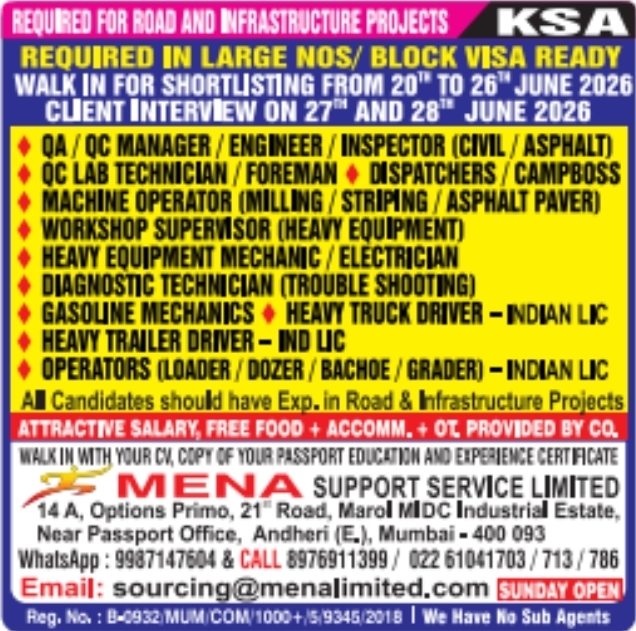 Urgent Requirement For KSA