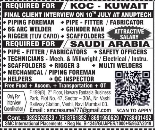 Urgent Requirement For Kuwait & Saudi Arabia