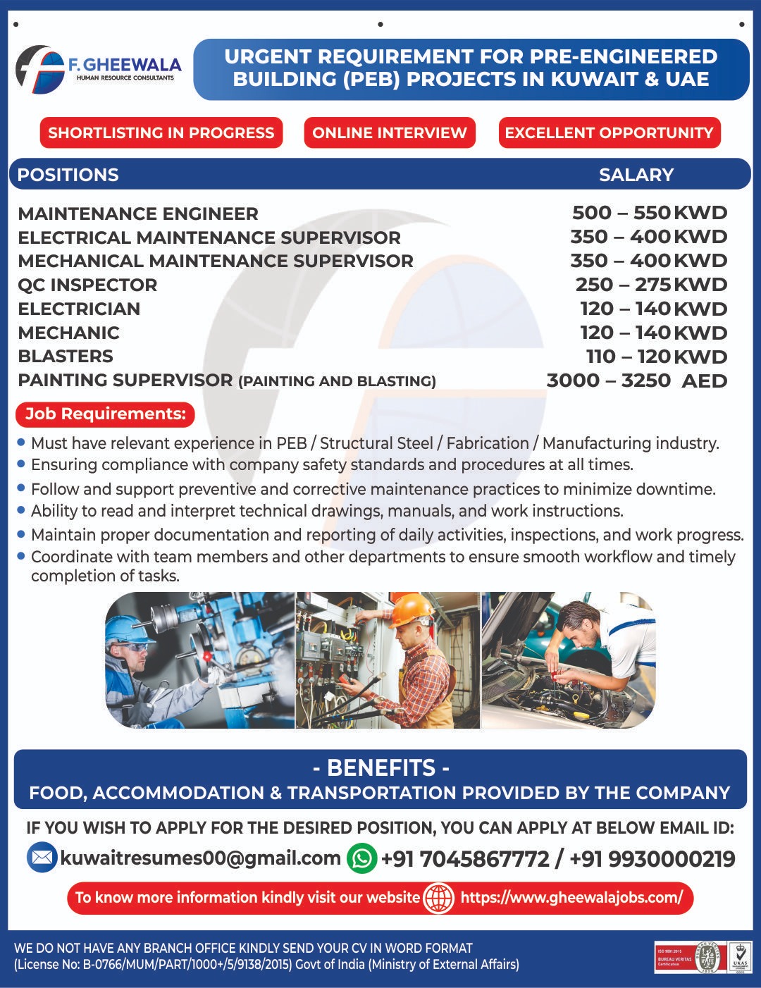 Urgent Requirement For Kuwait & UAE