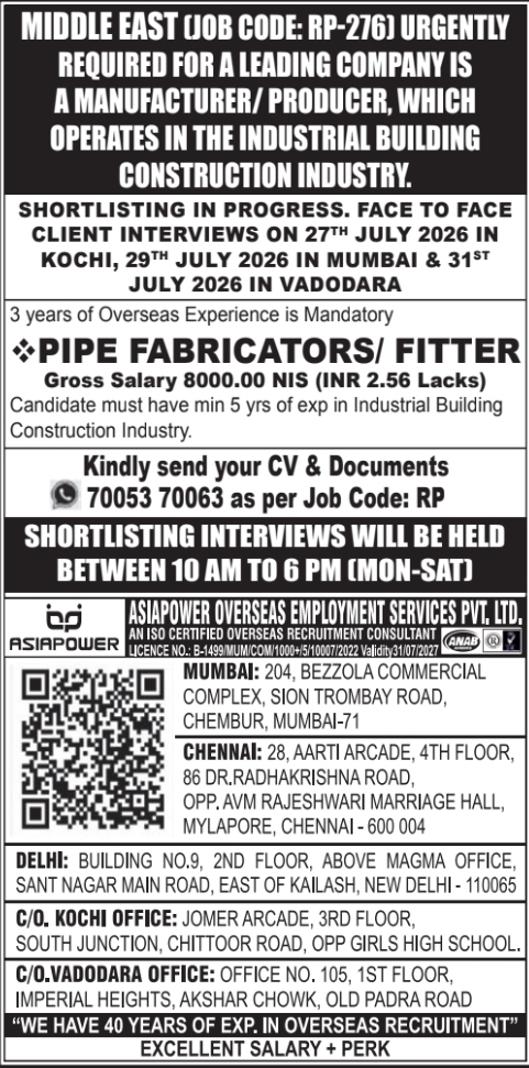 Urgent Requirement for Middle East