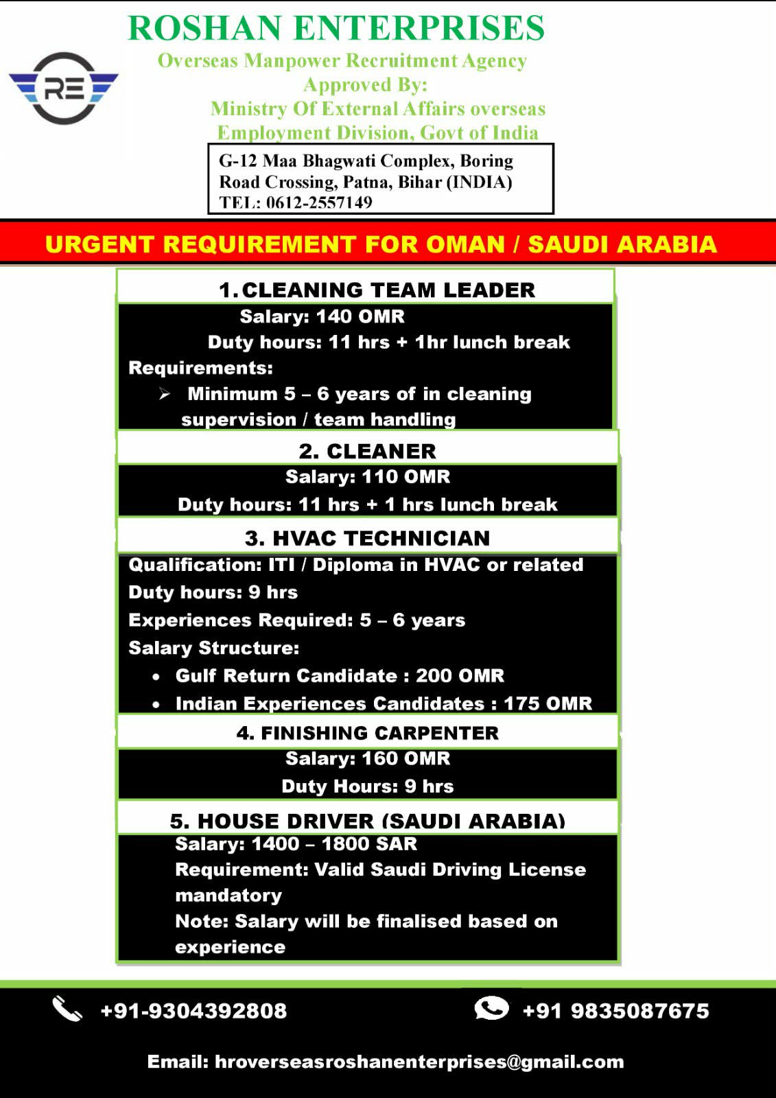 Urgent Requirement For Oman/ Saudi Arabia