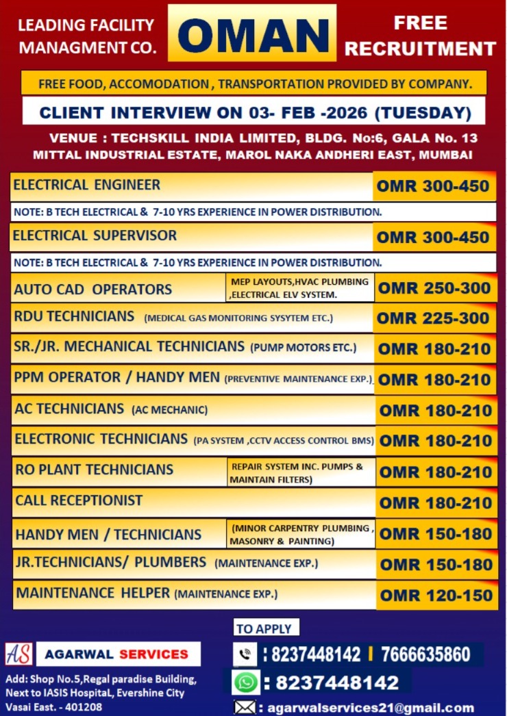 Urgent Requirement For Oman