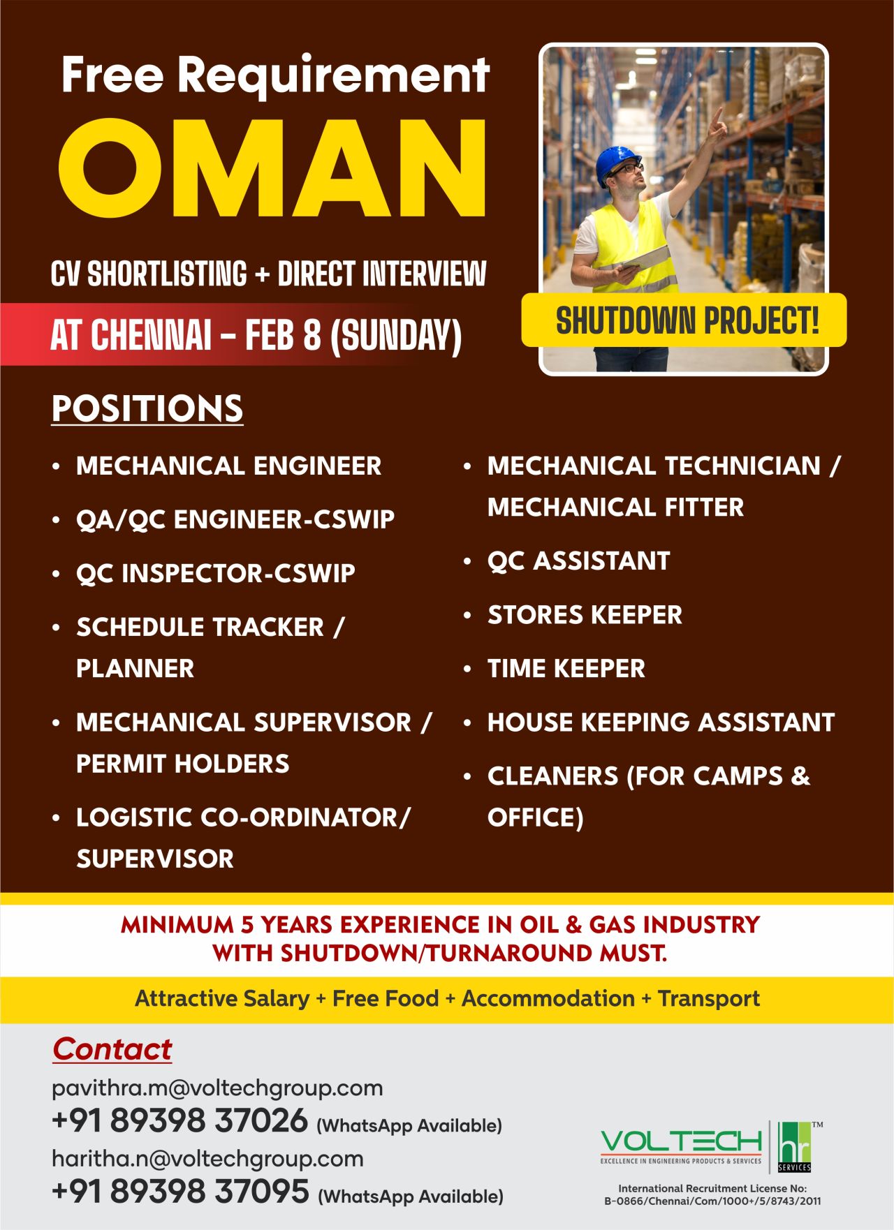 Urgent Requirement For Oman