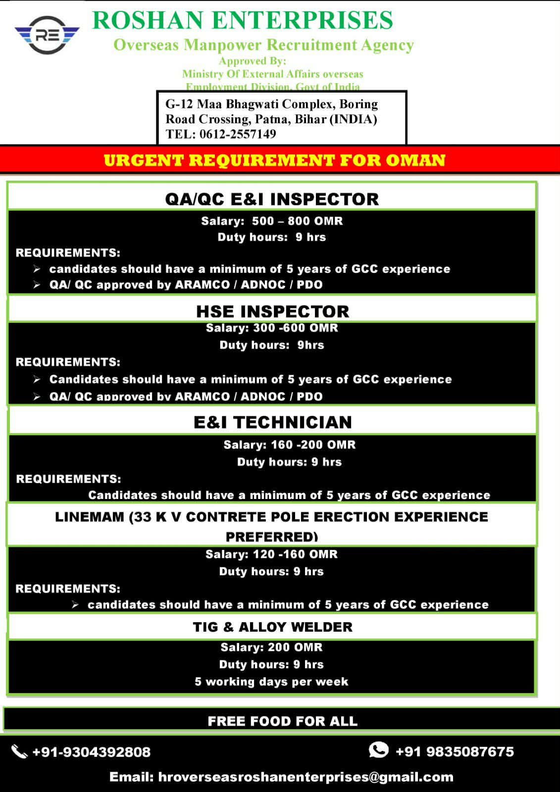 Urgent Requirement For Oman