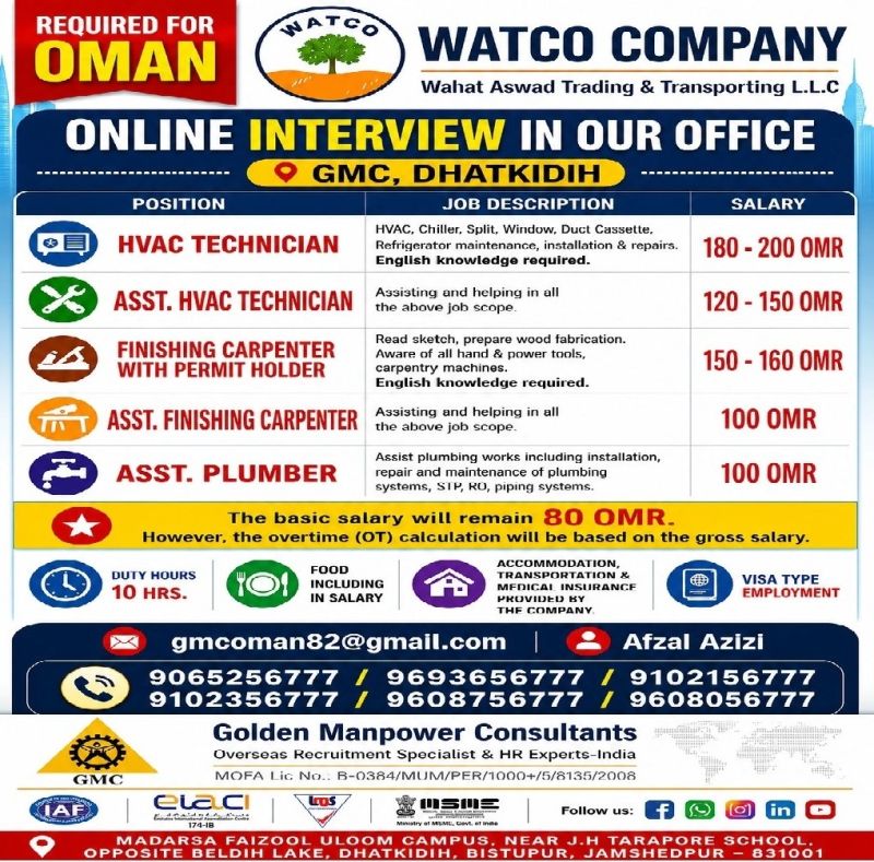 Urgent Requirement For Oman