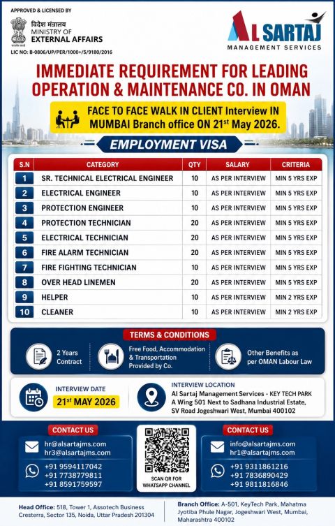 Urgent Requirement For Oman