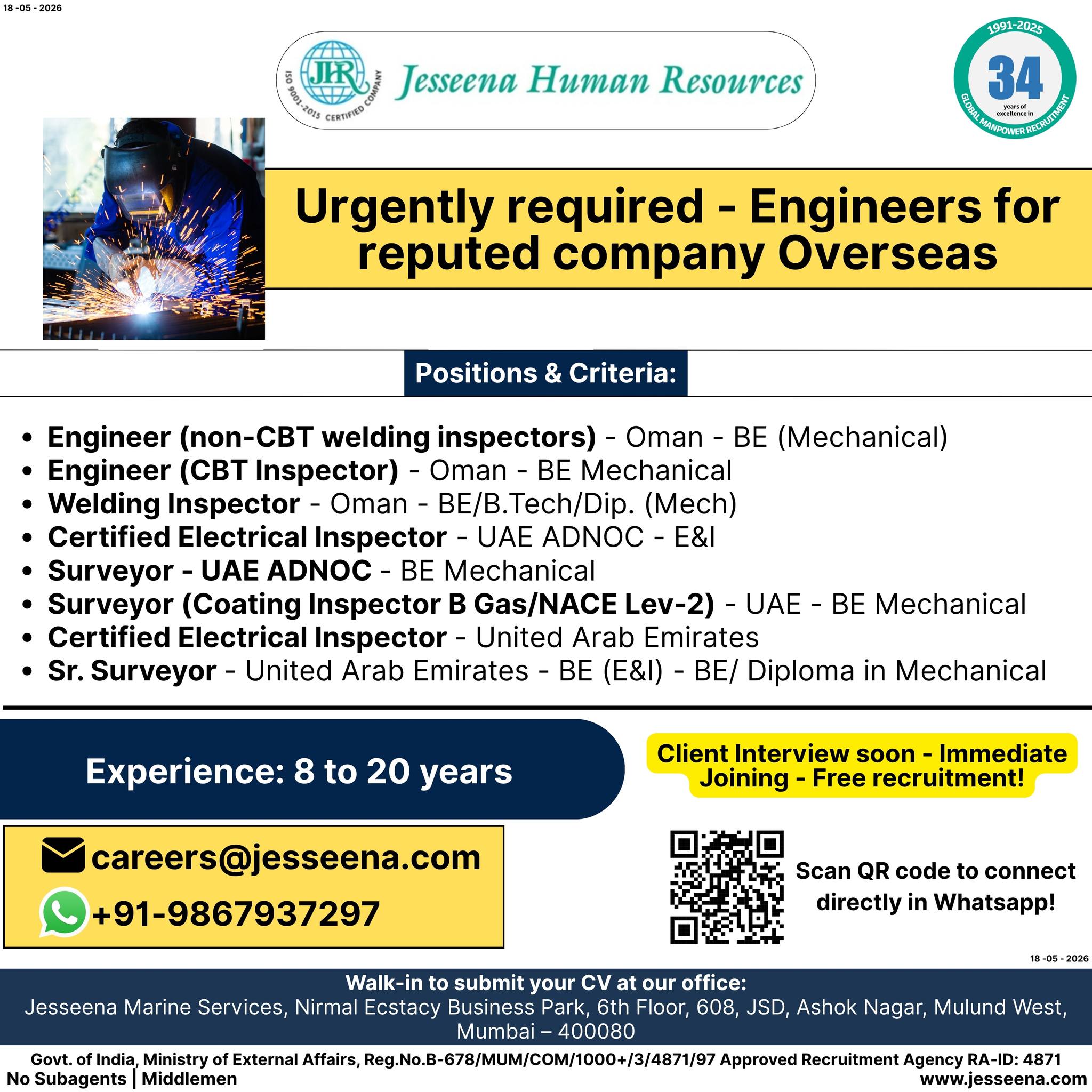 Urgent Requirement For Overseas
