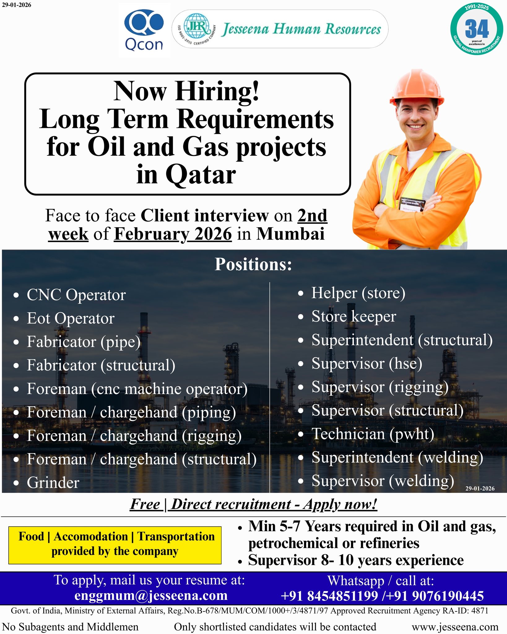 Urgent Requirement For Qatar