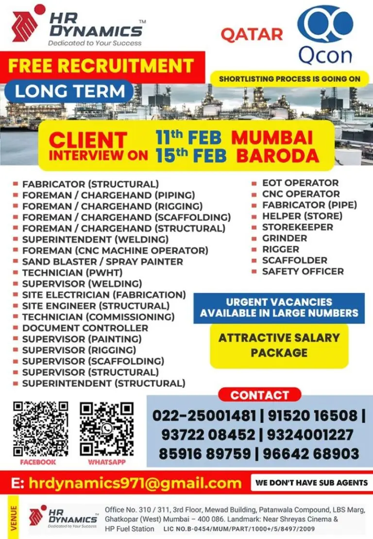 Urgent Requirement For Qatar