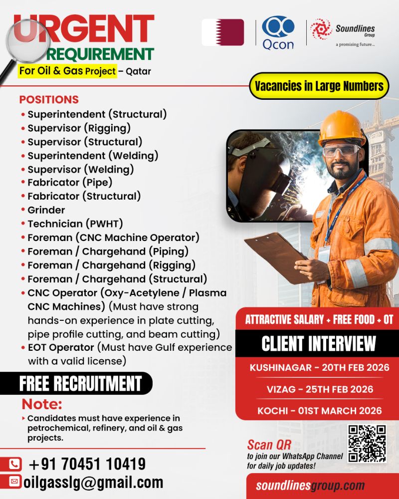 Urgent Requirement For Qatar
