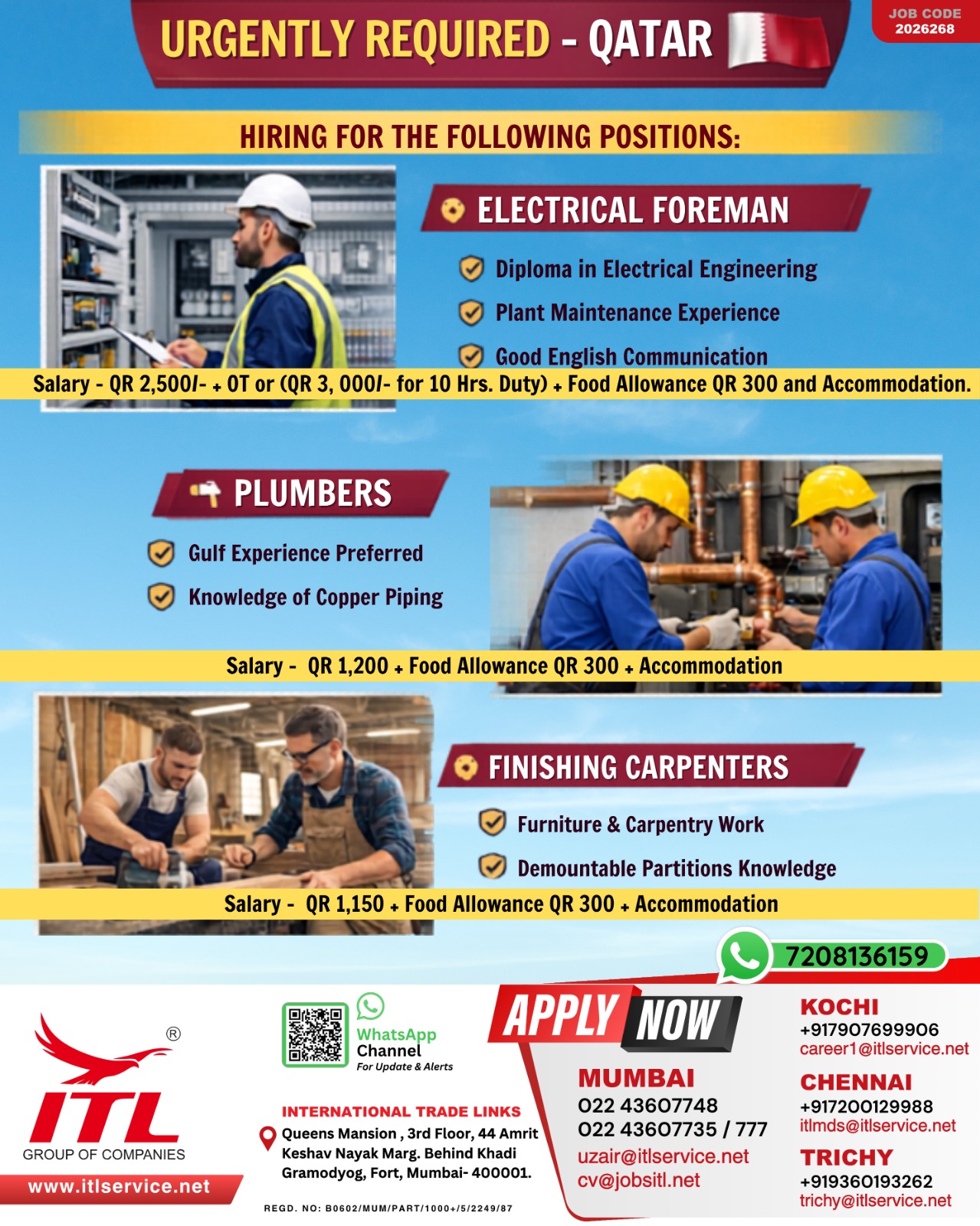 Urgent Requirement For Qatar