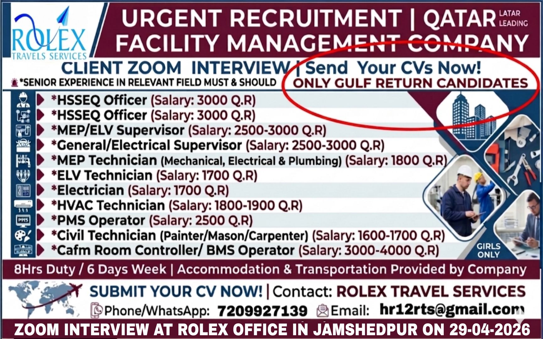 Urgent Requirement For Qatar